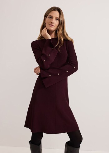 Phase Eight Romy Studd Sleeve Shift Dress Burgundy Australia | IW3209845